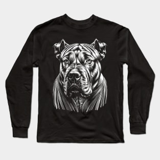 American Bulldog Portrait White on Black Long Sleeve T-Shirt